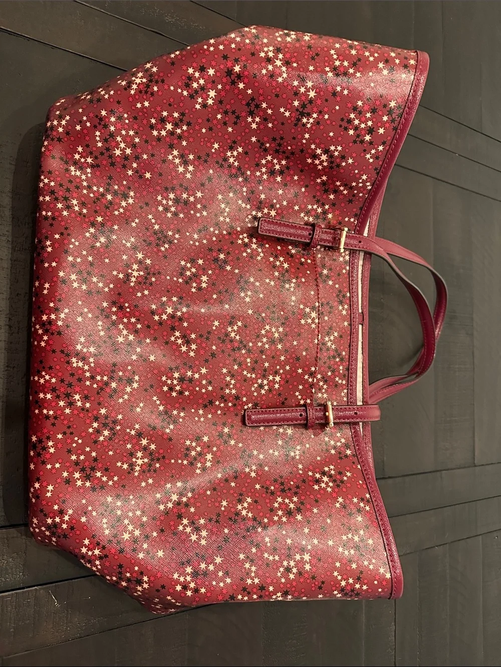 Michael Kors Burgundy Star-Print Tote with Gold Hardware